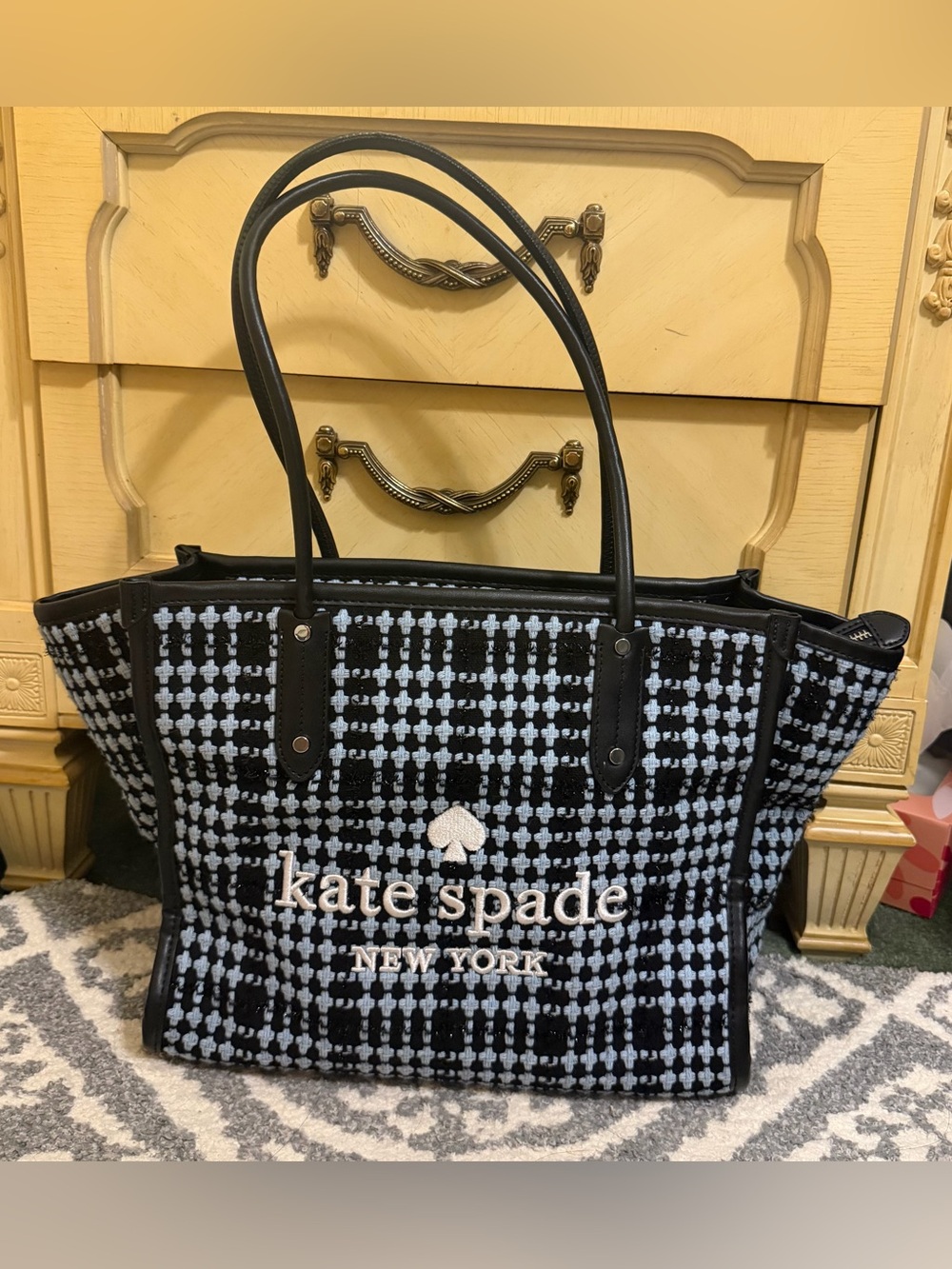 kate spade Black and White Woven Tweed Tote